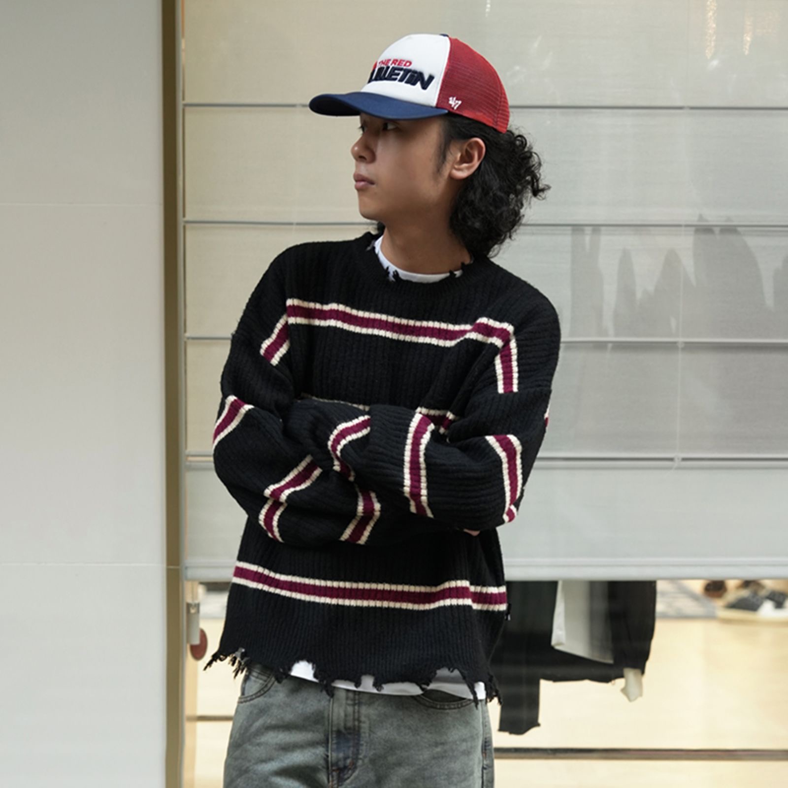 Remedy Distressed Stripe Sweater