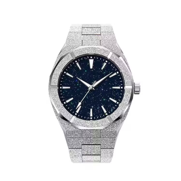 frosted steel quartz watch