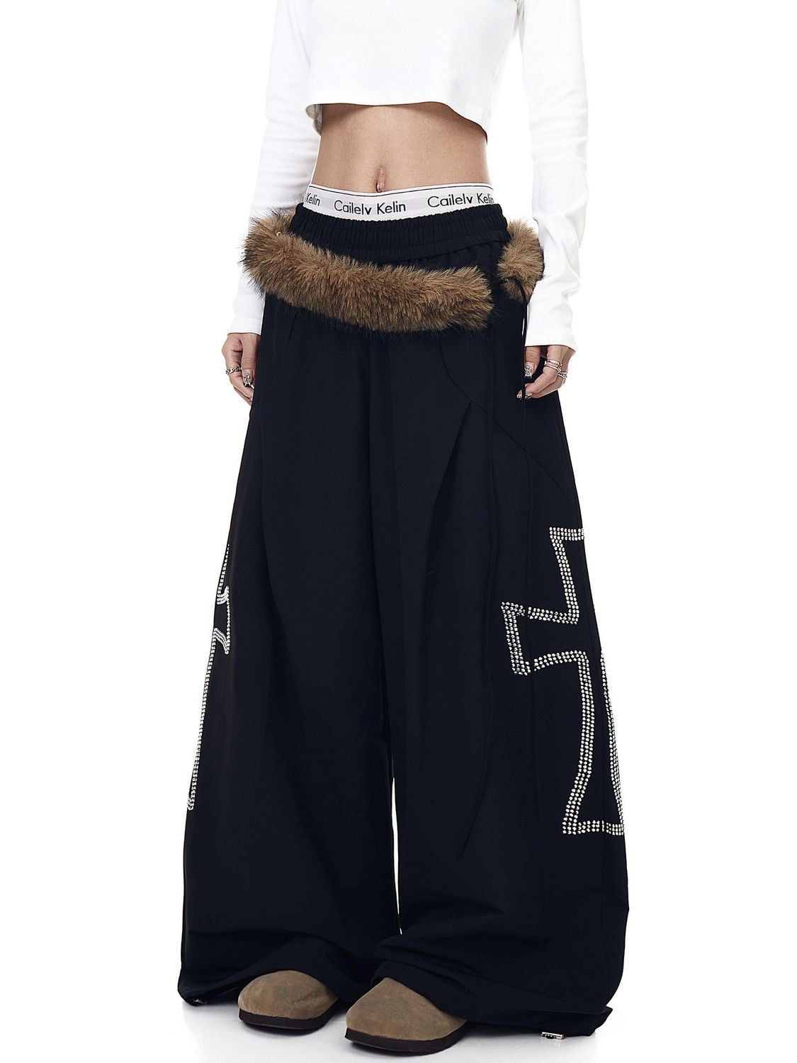 rhinestone wide-leg pants