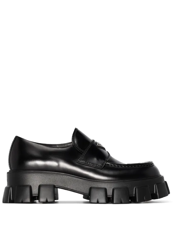 Prada Monolith Brushed Leather Loafers