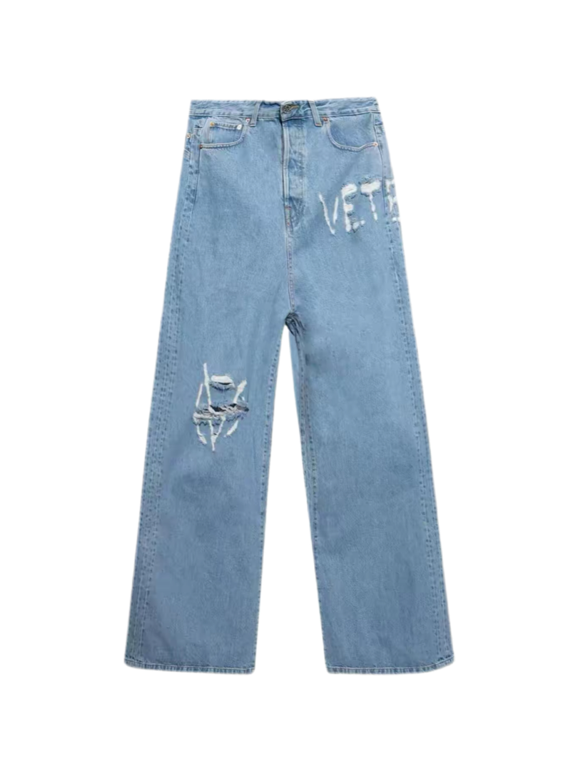 Vetements Logo Destroyed Baggy Jeans