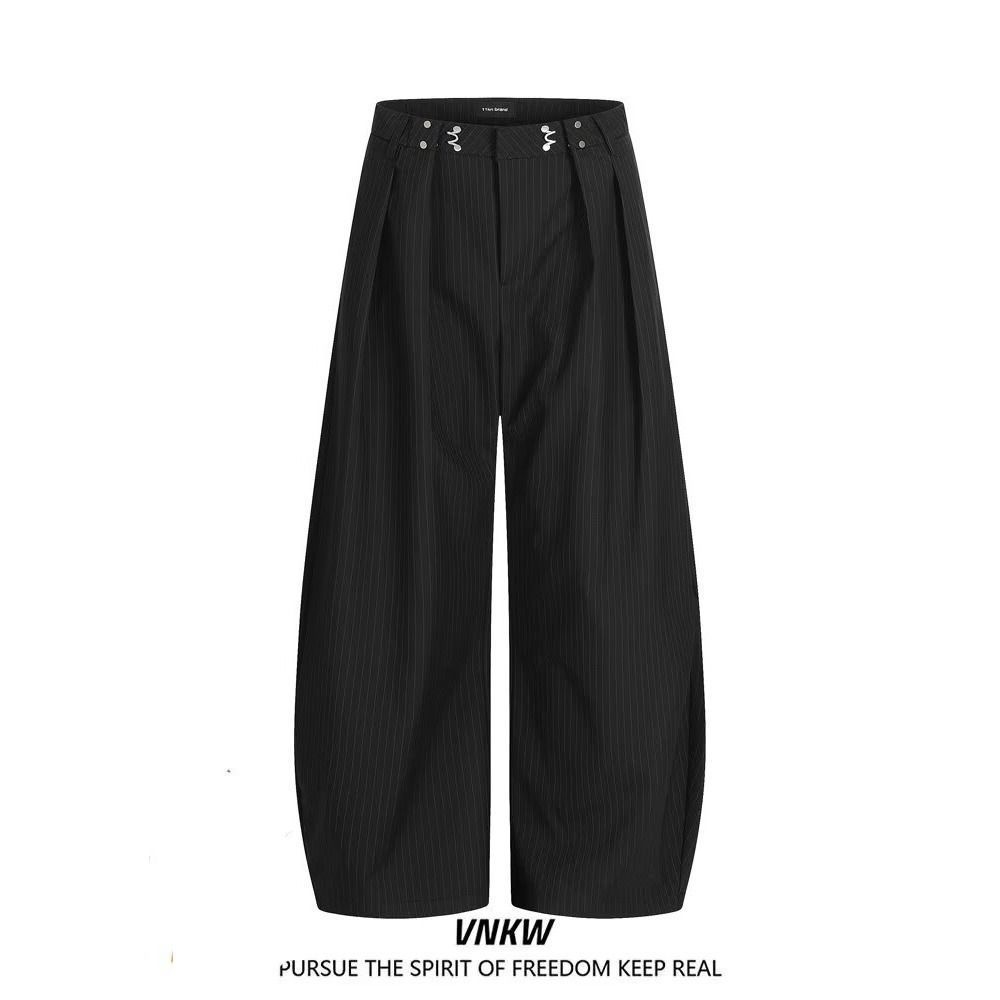 pinstripe wide-leg barrel pants
